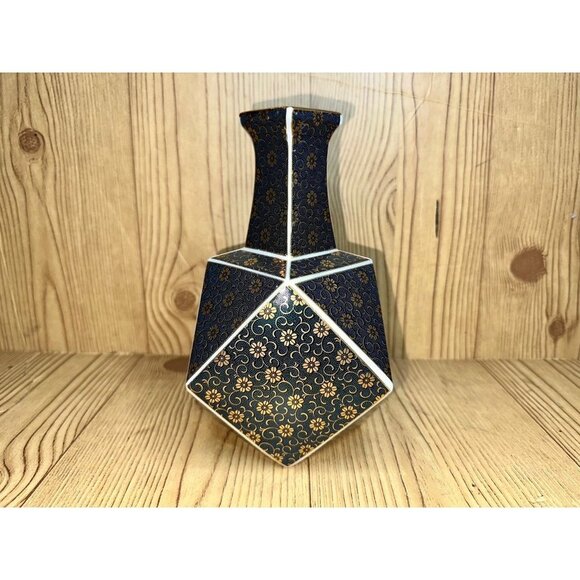 Vintage Rare Shibata Toyo Floral Design Multi Faceted Vase 8 3/8" Tall - Picture 1 of 6